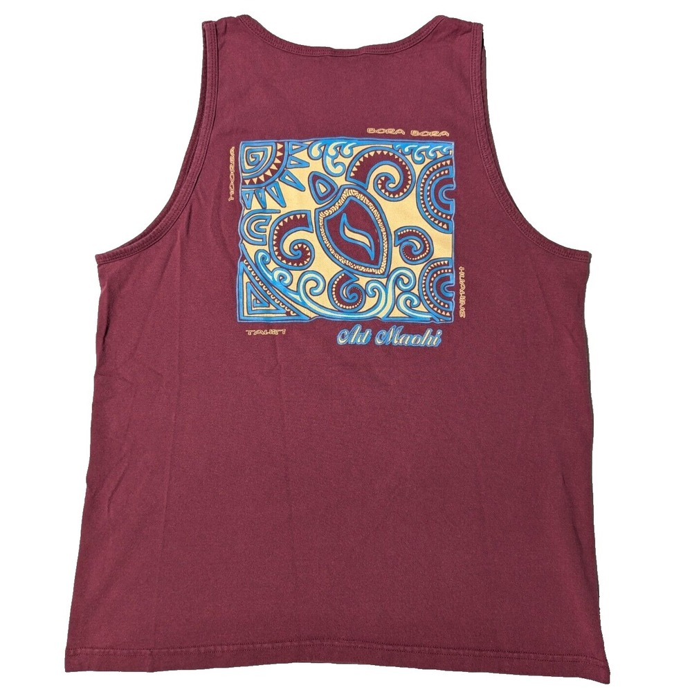 VTG KAINA TAHITI ART MAOHI TURTLE Men Large Bayside Heavyweight Tank MADE IN USA